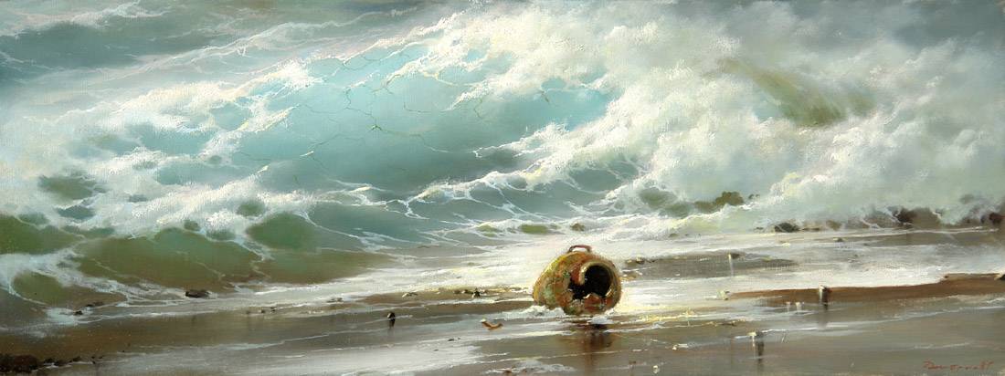 Seascape Painting Boat Oil Gift Of A Sea